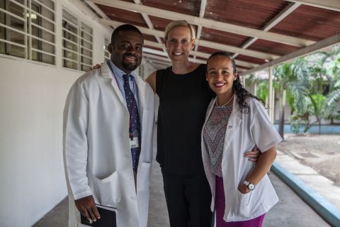 Dr. Samuel Pierre (left) with CVD research colleagues at GHESKIO, Dr. Molly McNairy (center) and Dr. Vanessa Rouzier (right)