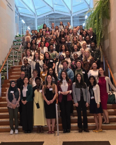 Course attendees, speakers, and WCM faculty pose on the steps of the Belfer Research Building.  